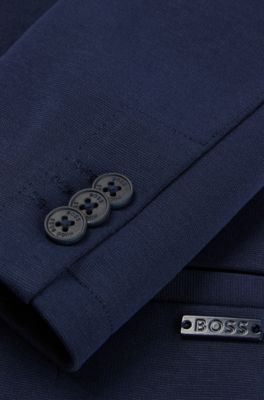 Kids' cotton-blend jacket with branded plate, Dark Blue