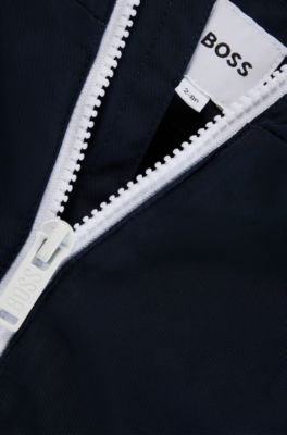 Kids' water-repellent hooded jacket with sleeve logo, Dark Blue