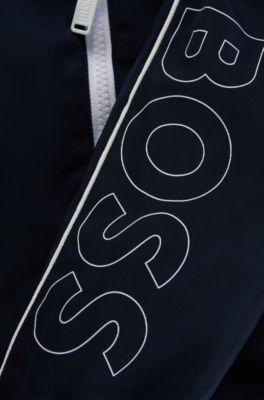 Kids' water-repellent hooded jacket with sleeve logo, Dark Blue