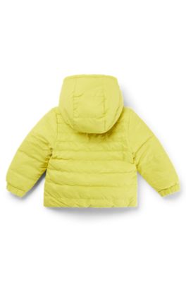 Kids' water-repellent reversible hooded jacket with logo details, Yellow