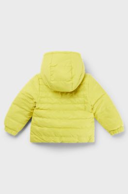 Kids' water-repellent reversible hooded jacket with logo details, Yellow
