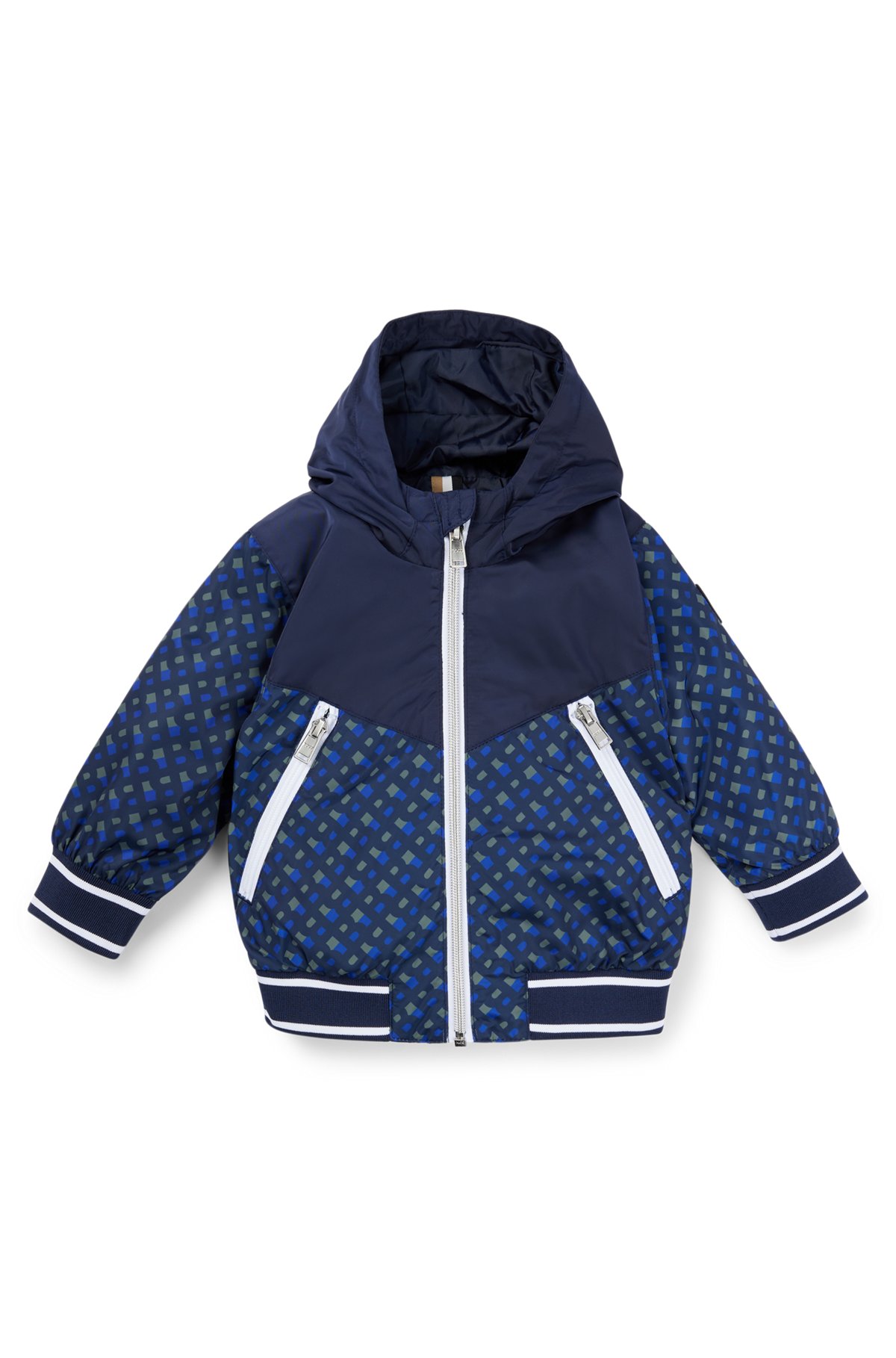 Kids' hooded jacket with printed monograms, Dark Blue