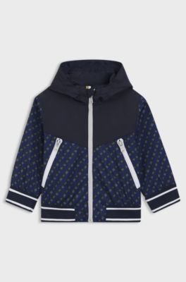Kids' hooded jacket with printed monograms, Dark Blue