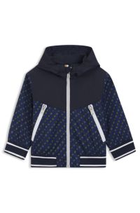 Kinderjas met capuchon en monogramprints, Donkerblauw