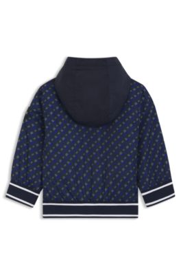 Kids' hooded jacket with printed monograms, Dark Blue