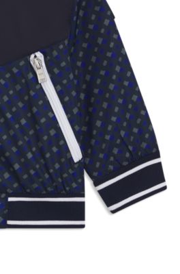 Kids' hooded jacket with printed monograms, Dark Blue