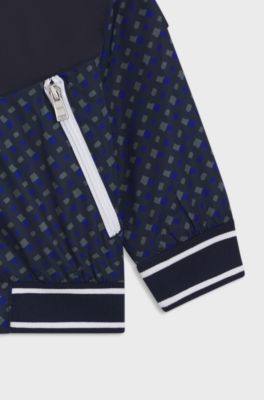 Kids' hooded jacket with printed monograms, Dark Blue