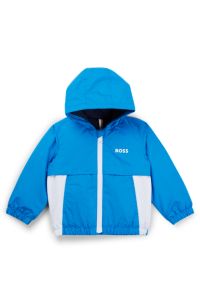 Kids-Windbreaker im Colour-Block-Design mit erscheinendem Monogramm-Print, Blau