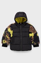 Kids' jacket with camouflage sherpa accents, Black