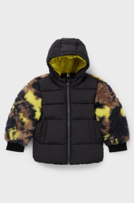 Giubbotto per bambini con dettagli in sherpa camouflage, Nero