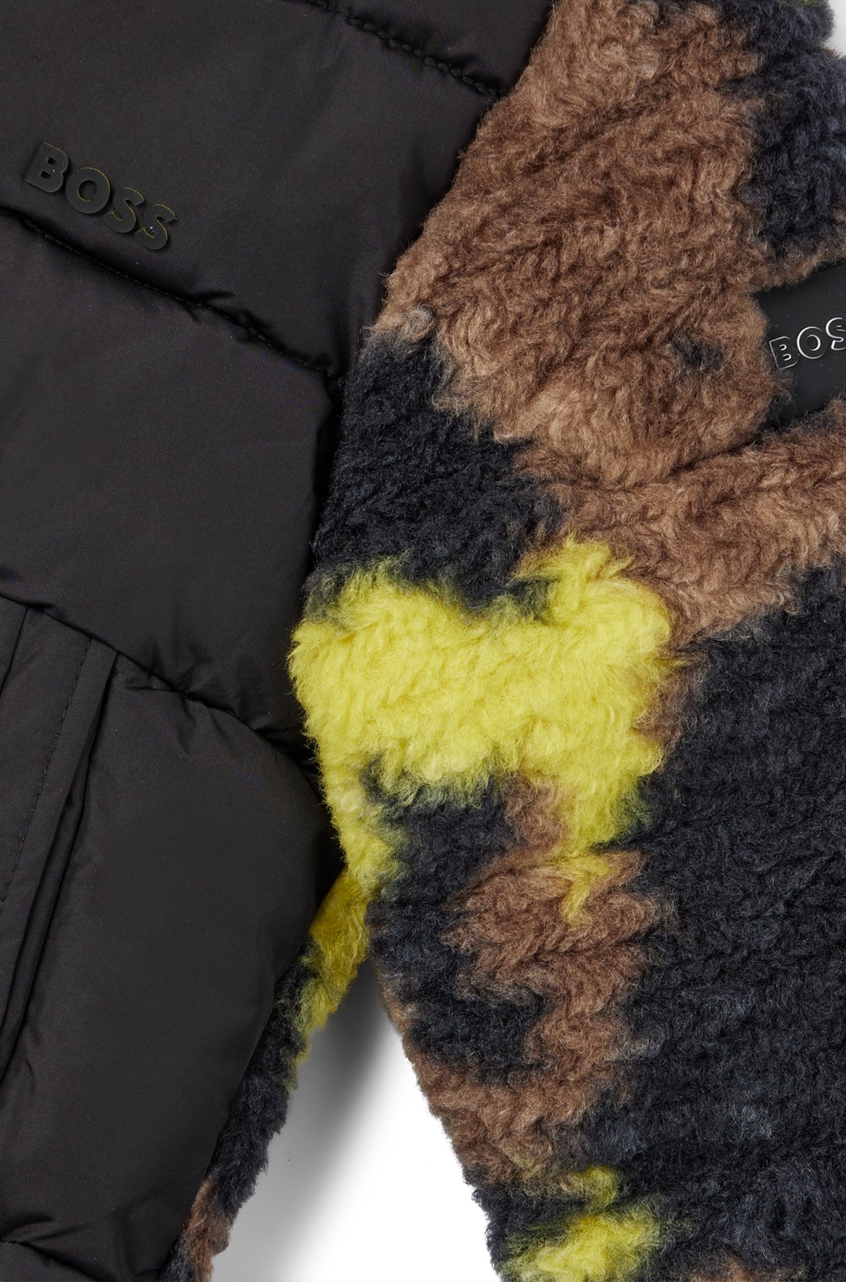 Kids' jacket with camouflage sherpa accents, Black