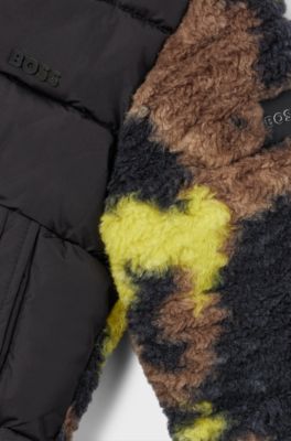 Kids' jacket with camouflage sherpa accents, Black