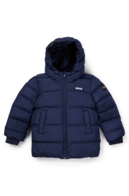 BOSS Kids water repellent puffer jacket with logo print Dark Blue