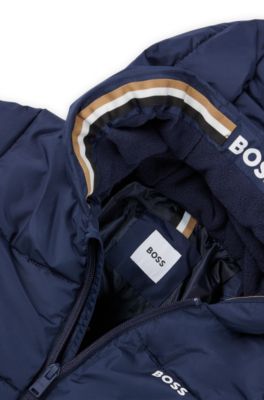 Kids' water-repellent puffer jacket with logo print, Dark Blue