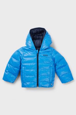 Kids' reversible down jacket with logo details, Blue