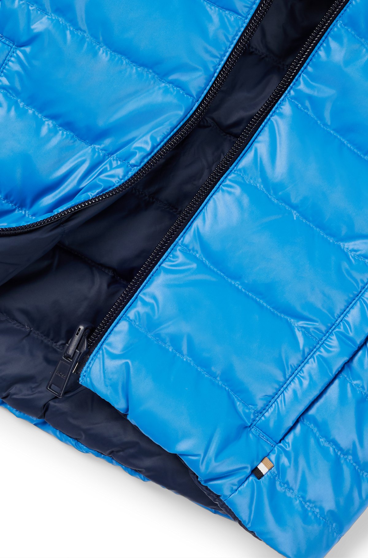 Kids' reversible down jacket with logo details, Blue
