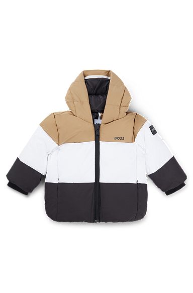Kids' water-repellent puffer jacket with signature-stripe colours, Patterned