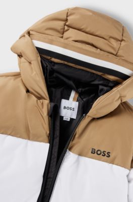 Kids' water-repellent puffer jacket with signature-stripe colours, Patterned