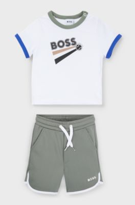 Kids' set of cotton-blend branded shorts and T-shirt, Patterned