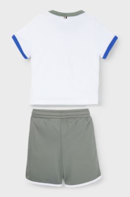 Kids' set of cotton-blend branded shorts and T-shirt, Patterned