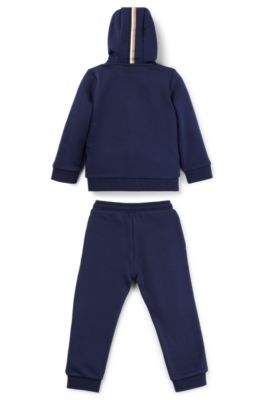 Kids' cotton-blend tracksuit with vertical logos, Dark Blue