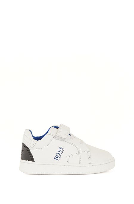 Kids' leather trainers with printed logo, White
