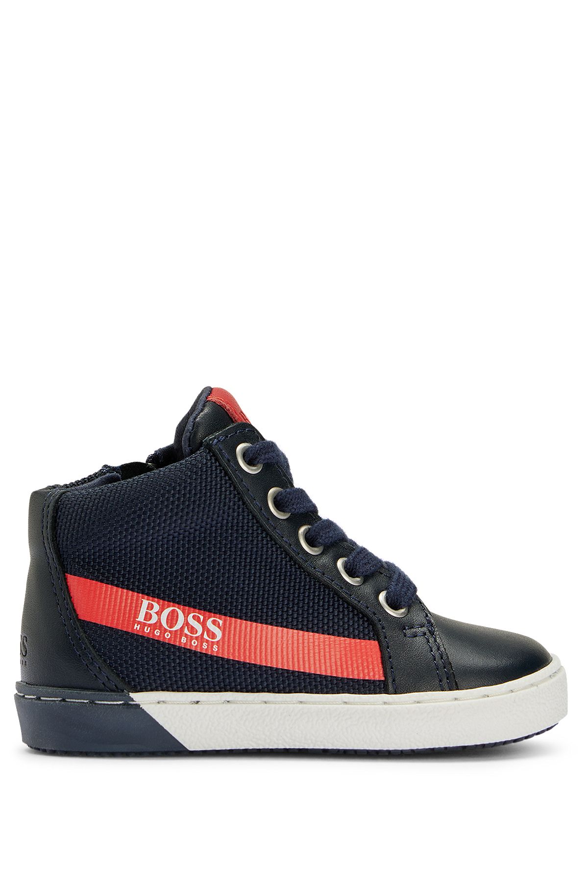 Kids' mid-top trainers in leather and mesh, Dark Blue