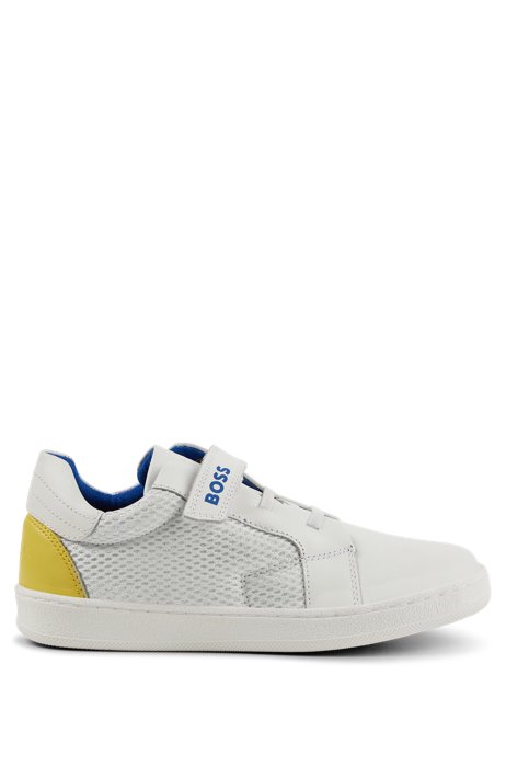 Kids' trainers in leather with branded touch closure, White