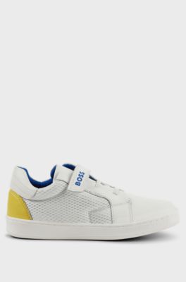 Kids' trainers in leather with branded touch closure, White
