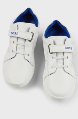 Kids' trainers in leather with branded touch closure, White
