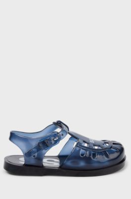 Kids' transparent sandals with contrast logo, Dark Blue