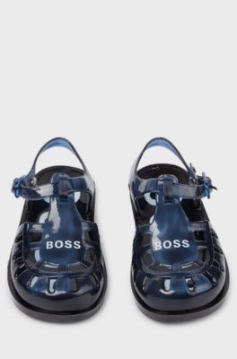 Kids' transparent sandals with contrast logo, Dark Blue