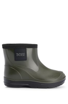 Kids' PVC rain boots with logo label, Dark Green