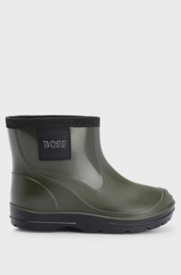 Kids' PVC rain boots with logo label, Dark Green