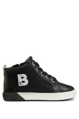 Kids' mid-top trainers with 'B' detail, Black
