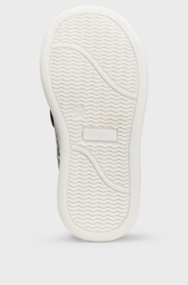 Kids' trainers in leather with logo strap, Black