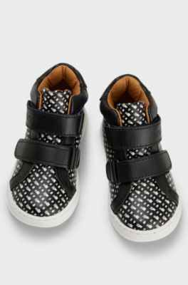 Kids' trainers in leather with logo strap, Black