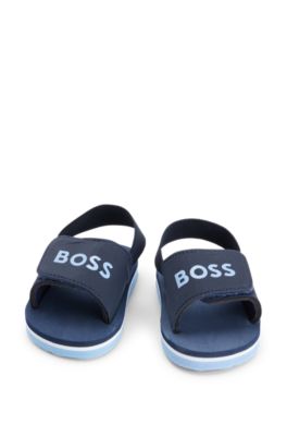 Kids' slides with ankle strap and logo detailing, Dark Blue