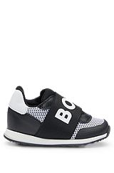 Kids' trainers in leather and mesh with logo strap, Black