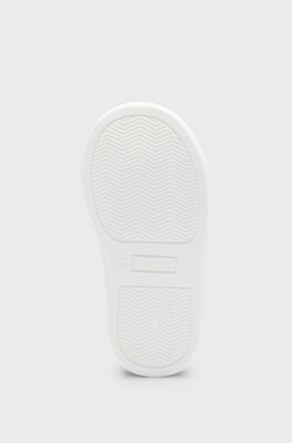 Kids' trainers in leather with touch-closure logo strap, White