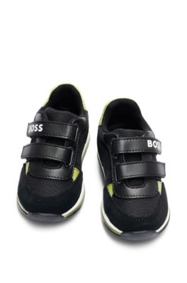Kids' trainers with touch closures and logo details, Black