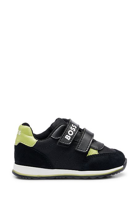 Sneakers per bambini con chiusura a strappo e dettagli con logo, Nero