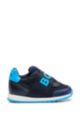 Kids' trainers in leather and mesh with branded strap, Dark Blue