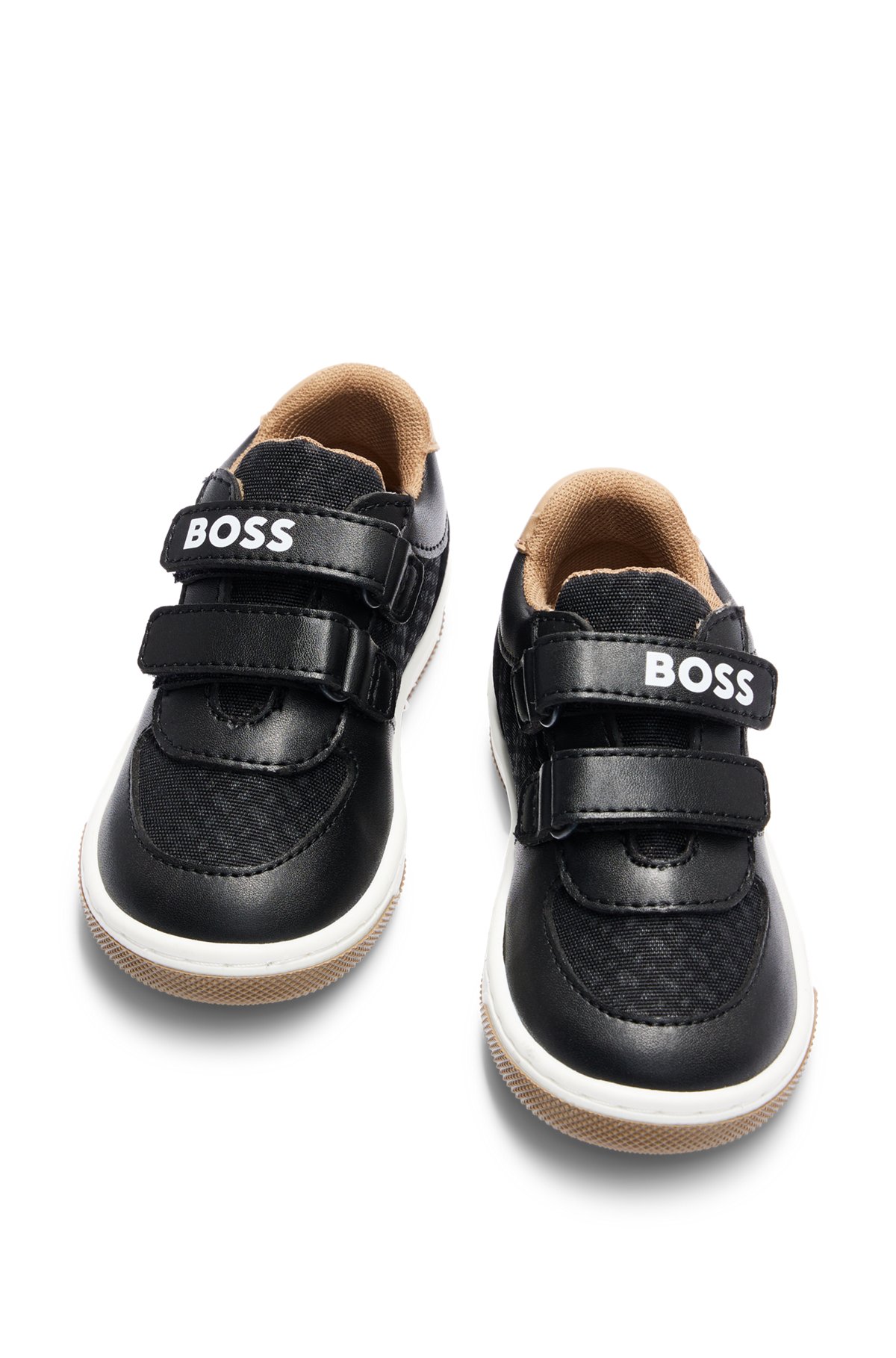 Kids' trainers with monogram pattern and touch closure, Black
