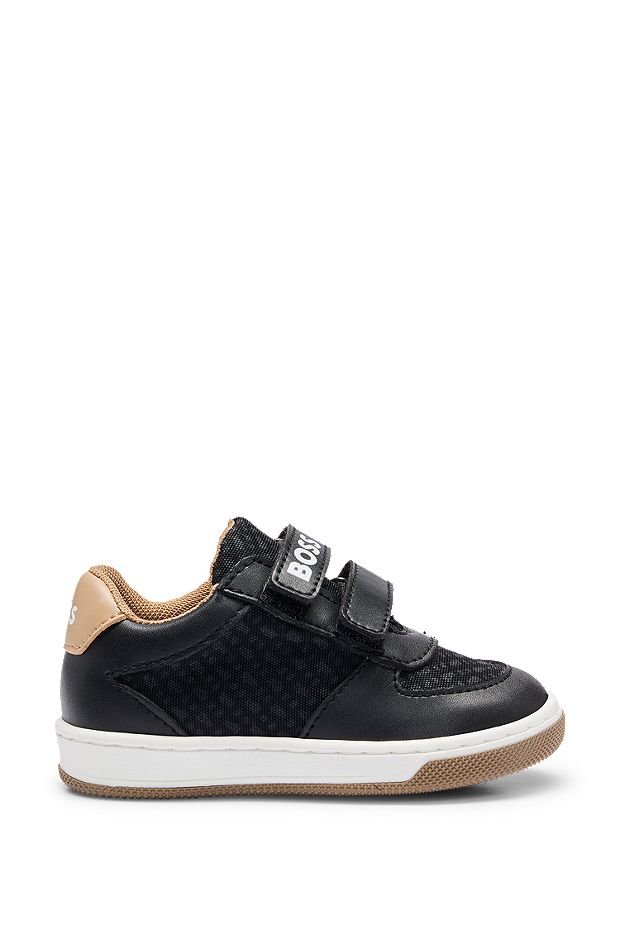 Kids' trainers with monogram pattern and touch closure, Black