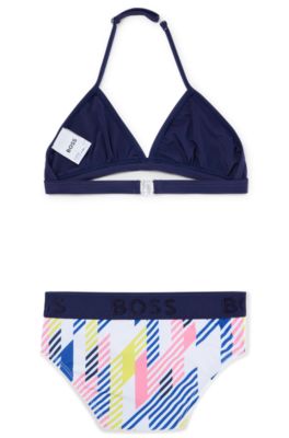 Maillot de bain deux pi&egrave;ces pour enfant avec logos, Bleu fonc&eacute;