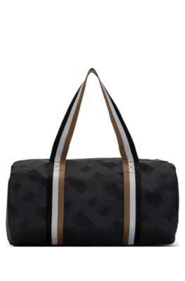 Kids' monogram-pattern holdall with signature-stripe straps, Black