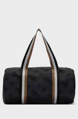 Kids' monogram-pattern holdall with signature-stripe straps, Black