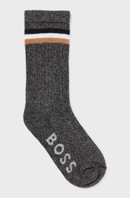 Calze per bambini in misto cotone con logo e righe tipiche del marchio, Nero