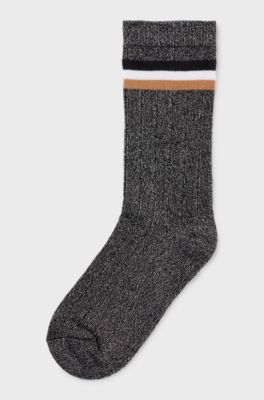 Calze per bambini in misto cotone con logo e righe tipiche del marchio, Nero